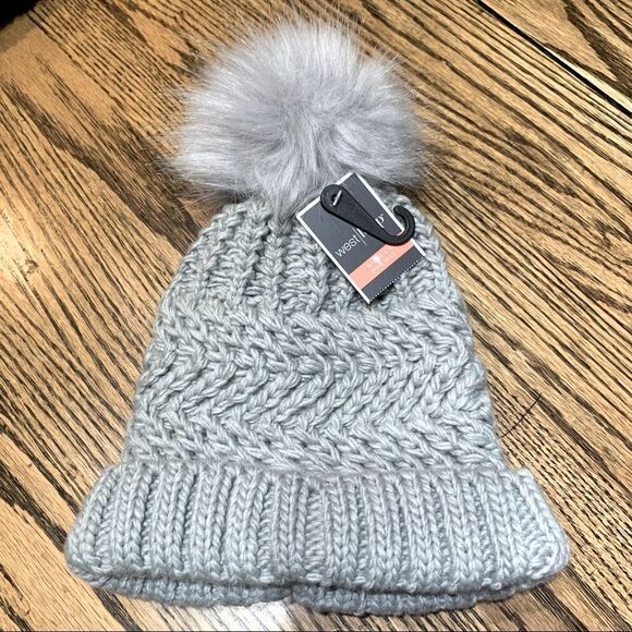 Knitted Beanie with Pom-Pom Color Gray One Size Thick layered by: West Loop - Picture 1 of 4
